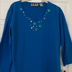 Blue V-Neck Embellished Women's Top